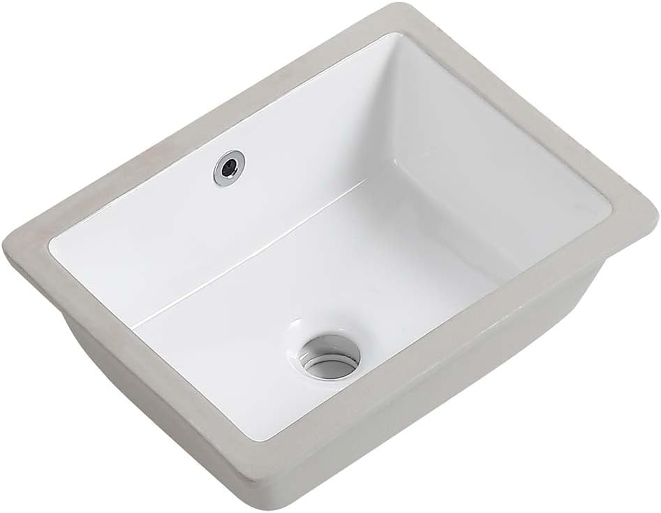 16in Undermount Bathroom Sink Rectangular, 15.7" x11.8" Small Vessel Sink Rectrangle Undermount Bathroom Sink White Ceramic Lavatory Vanity Vessel Sink with Overflow