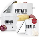 Granrosi Kitchen Vegetable Storage Set for Pantry & Countertop — Set of 3 Kitchen Containers Including Potato Bin, Onion Keeper & Garlic Storage; Rustproof Metal & Aeratic Holes; Farmhouse Style