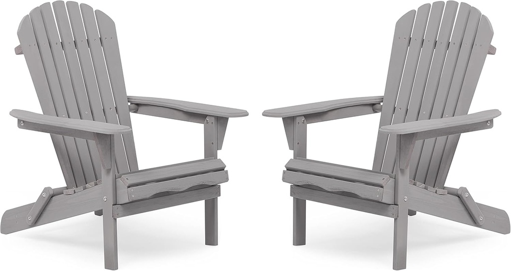 Outdoor Wooden Folding Adirondack Chair Set of 2 with Pre-Assembled BackRest, Wood Patio Chair for Garden Backyard Porch Pool Deck Firepit