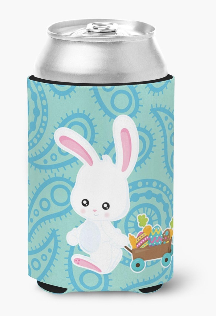 Caroline's Treasures BB6898CC Easter Rabbit Paisley Blue Can or Bottle Hugger Cooler Washable Drink Sleeve Collapsible Beverage Insulated Holder, Can Hugger, Multicolor