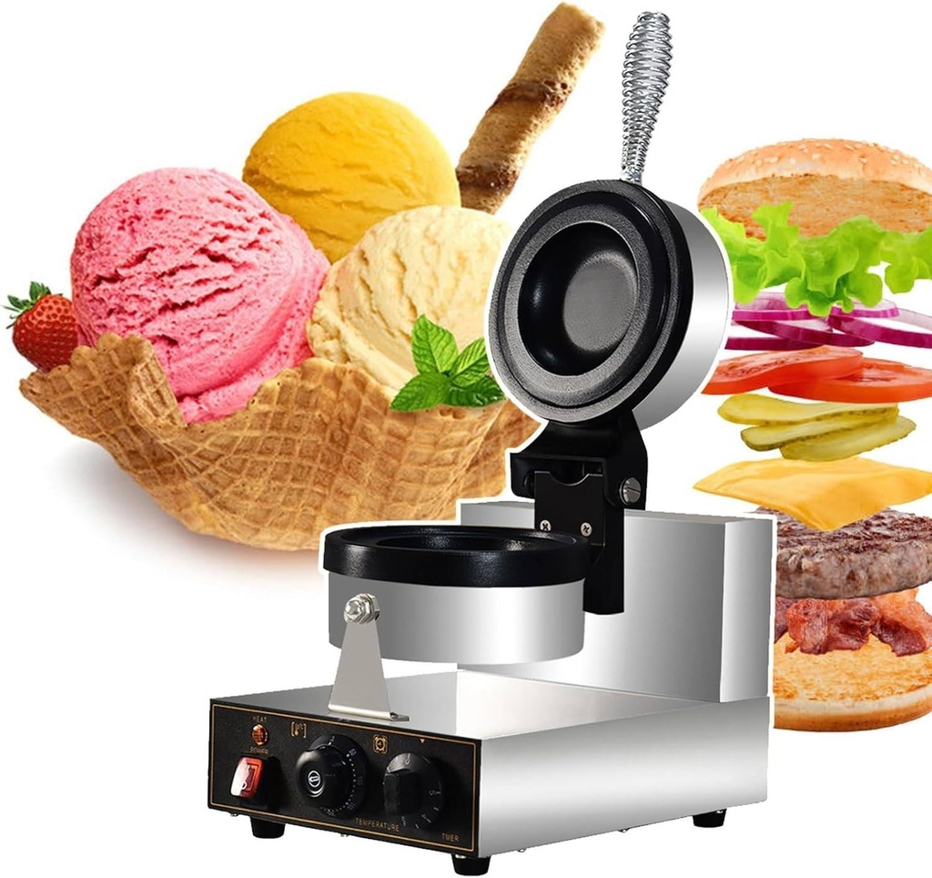 Ice Cream Burger Maker, Double-Sided Heating Hamburger Maker with 50~300℃ Temp Adjustable and 1~5Min Timer, Non-Stick Gelato Panini Press for Home Kitchen
