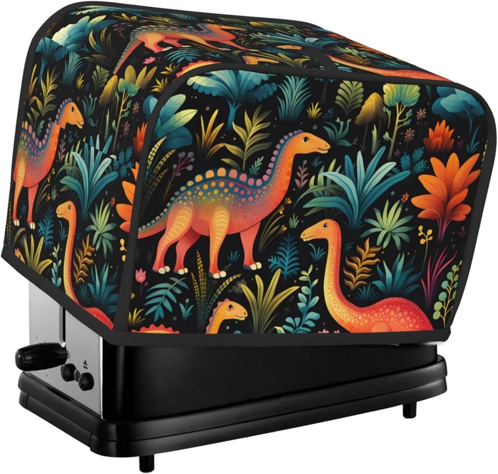Cartoon Dinosaur Pattern Toaster Cover 2 Slice Washable Bread Maker Cover Decorative Kitchen Small Appliance Covers Dust Protection Stain Resistant Bread Machine Protector with Top Handle