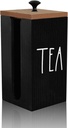 Farmhouse Wood Tea Caddy - Tea Bag Storage Organizer with Lid, Great for Tea Bars and Gifts (Black)