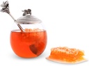 Vagabond House Pewter Bee Glass Honey Pot Jar Jam Jelly Jar with Spoon 5 inch Tall 12 oz