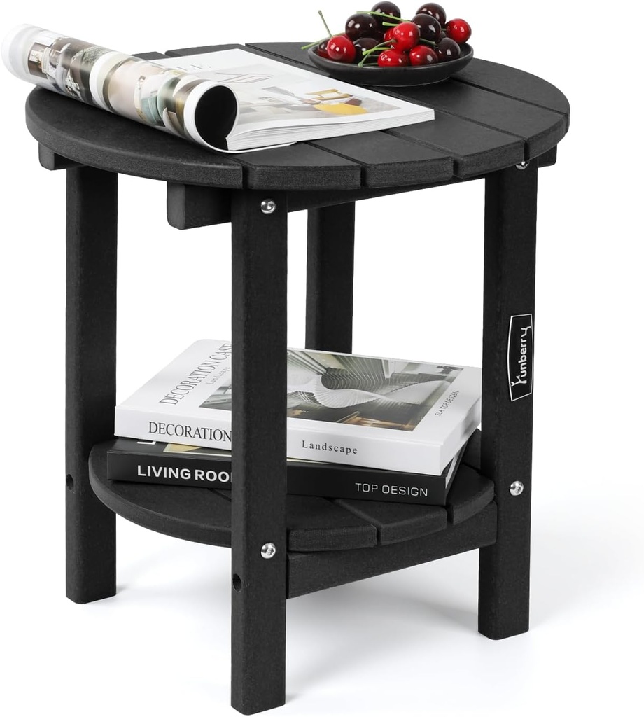 FUNBERRY Outdoor Adirondack Side Table, 2-Tier Patio End Tables, HDPE All Weather for Outside