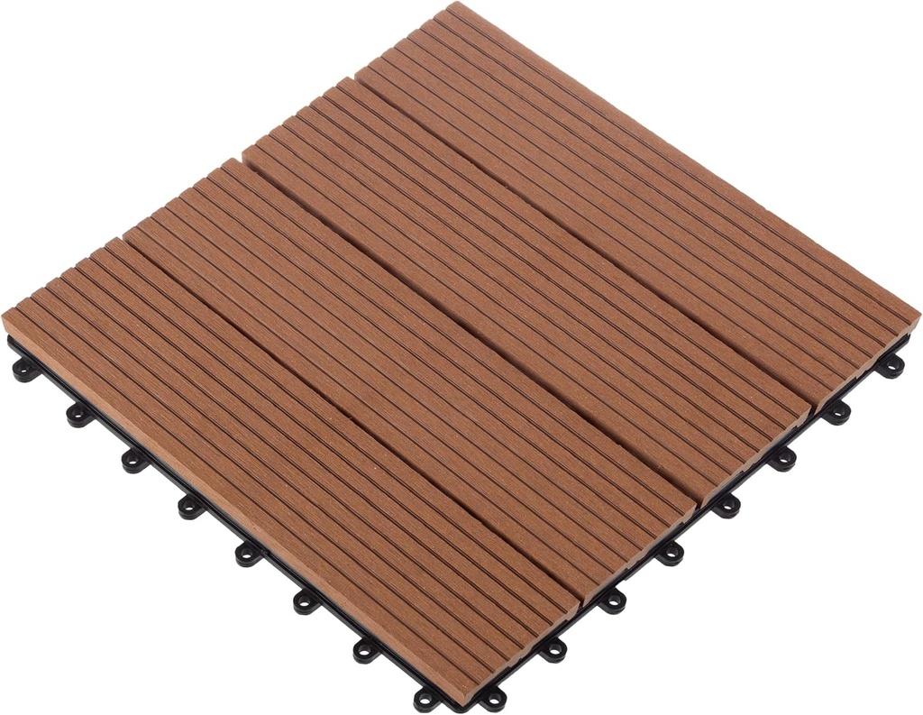 Interlocking Deck Tiles - 6-Pack 11.6-in Wood Plastic Composite All-Weather Outdoor Flooring Balcony Poolside or Patio by Pure Garden (Brown)