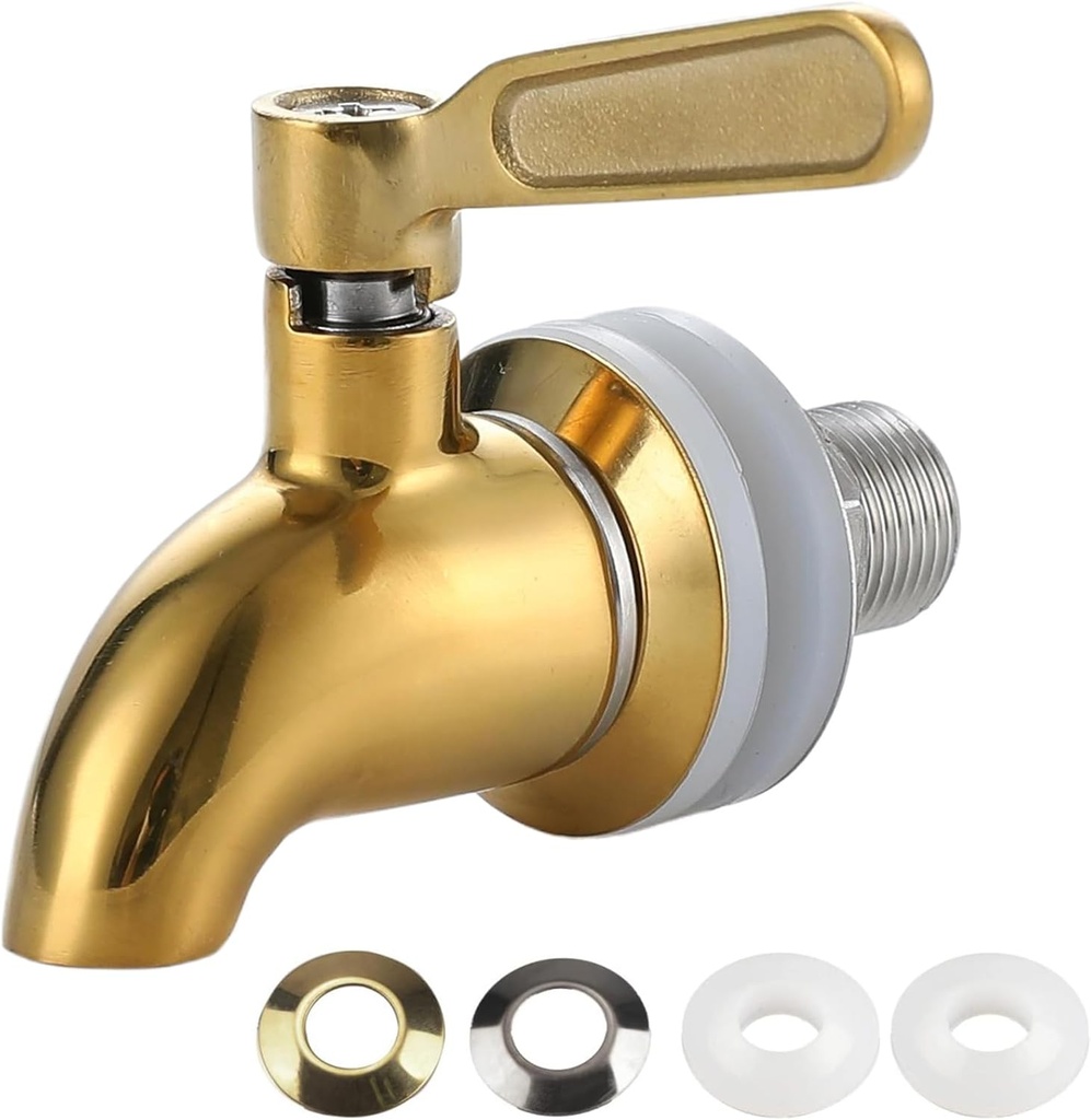 Replacement Spigot for Beverage Dispenser, Gold Water Dispenser Faucet, Stainless Steel Spigot for Drink Dispenser, Glass Jar Faucet with Anti-Clogging Cap, 1 Pack Drink Dispenser