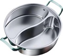 316 Stainless Steel Pot with Divider Shabu Shabu Pot Mandarin Duck Pot Divided Hot Pot for Party Family Gathering Restaurant, 32cm