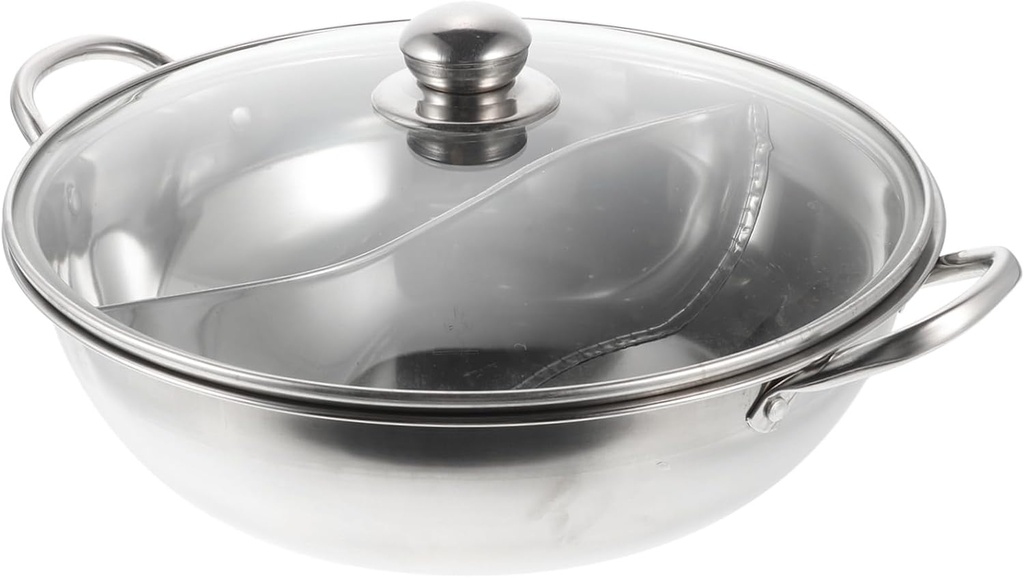 1set Double Flavor Hot Pot with Lid Easy to Clean Versatile for Induction Gas and Electric Stoves for Home Gatherings and Housewarming