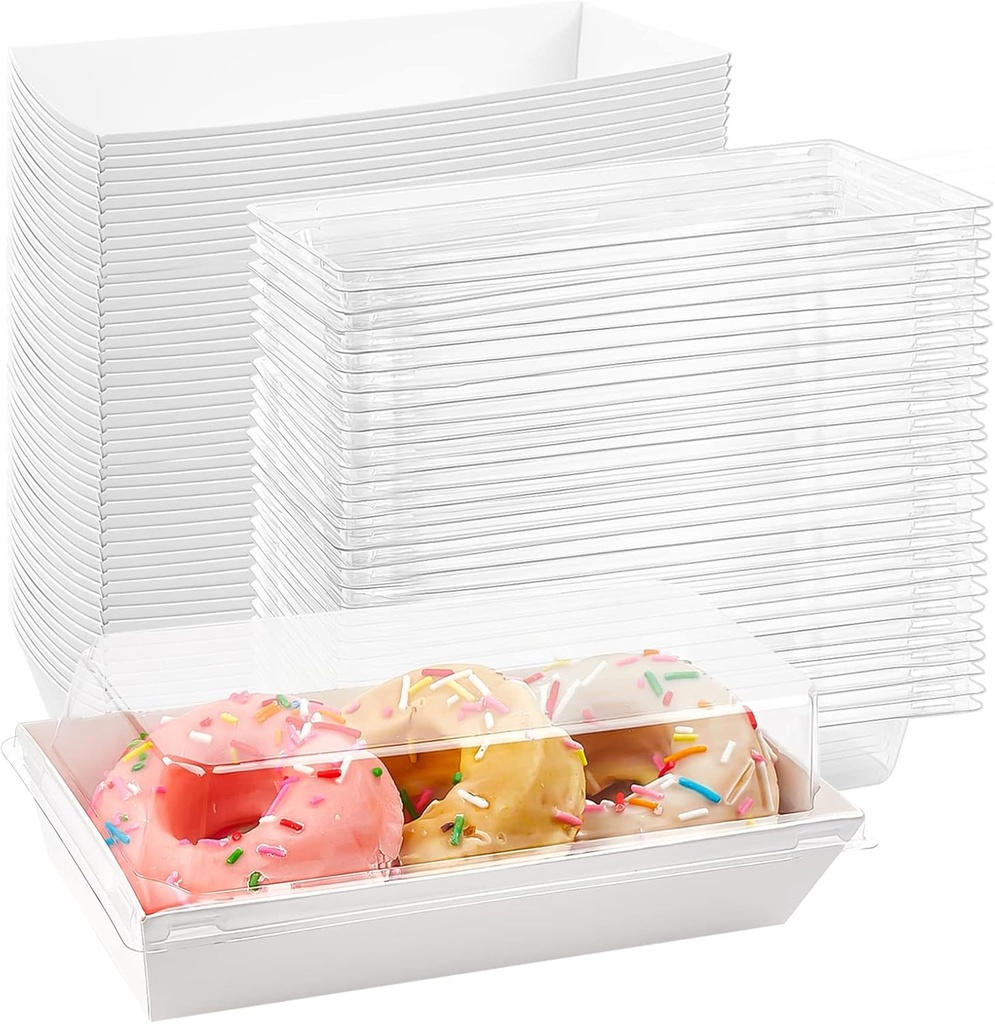 Ocmoiy Charcuterie Boxes with Clear Lids, 50 Pack White Bakery Boxes, Cookie Boxes, Small Treat Boxes for Pastry, Sandwich, Cupcakes, Strawberries, Dessert To Go Containers
