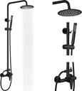 Outdoor Shower Kit,Outdoor Shower Fixtures Faucet System Single Handle Brass Valve,8 Inch Rainfall Shower Head and Handheld Spray Dual Function Wall Mount SUS304 Matte Black