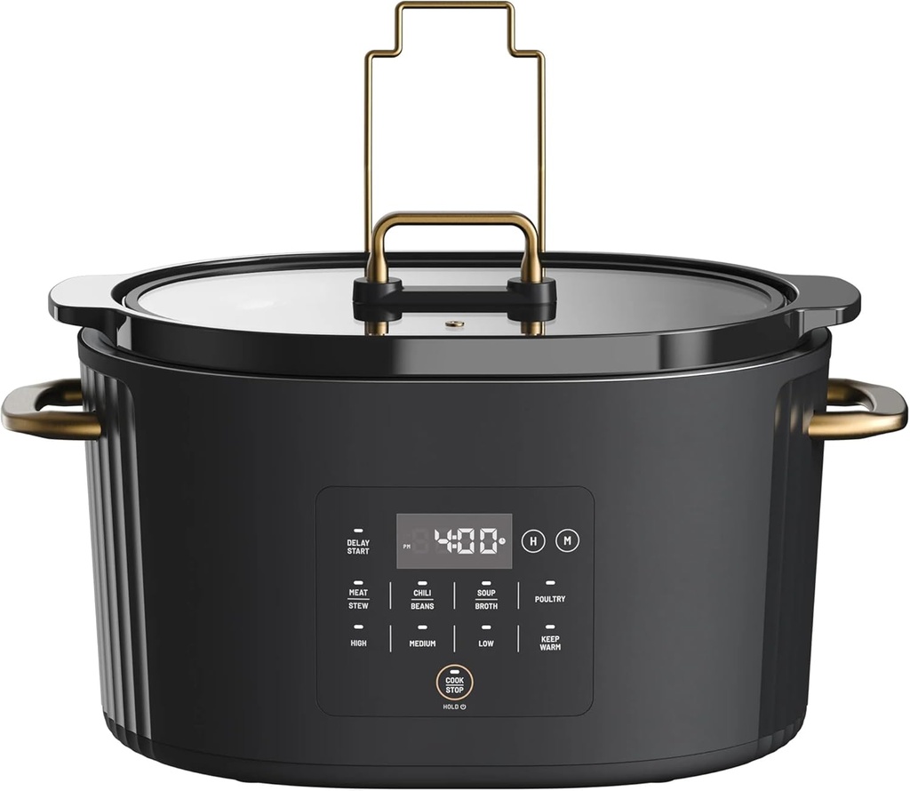 Thymes-Tables 6 QT Slow Cooker, 8-in-1 Digital Programmable with Non-Stick Ceramic Pot, Tempered Glass Lid & Holder, Dishwasher Safe, Serves 7 People (Slate)
