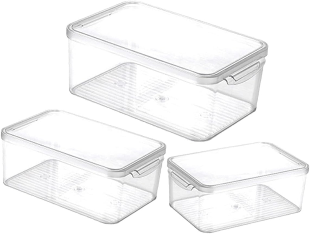 Alipis 3pcs Fridge Organizer Transparent Freezer Storage Boxes Lid for Fruits Vegetables and Eggs Space-saving Refrigerator Crisper Bins for Fresh Food Preservation