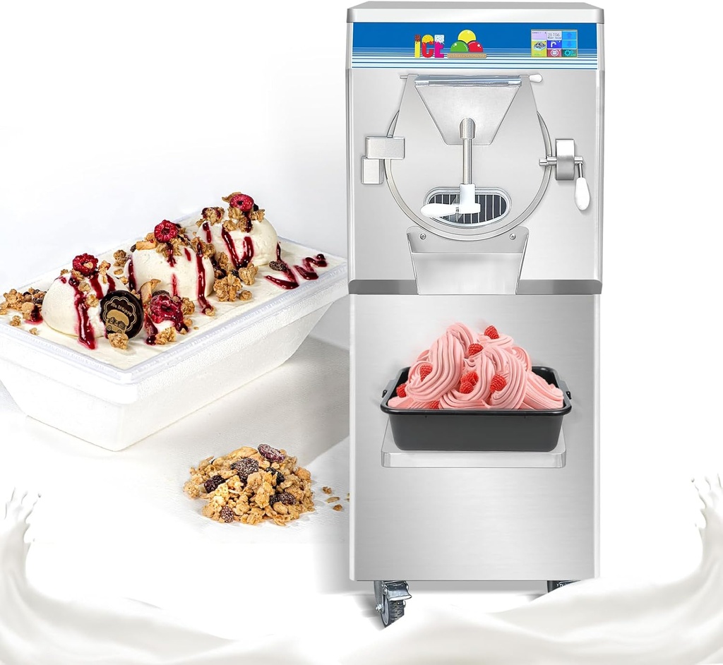 12-15 Gal/Hour Commercial ETL Certified Floor Standing Gelato Hard Ice Cream Machine With Strong Stainless Steel Door Italian Water Ice Maker for Ice Cream Shops, Cafes,Food Trailers