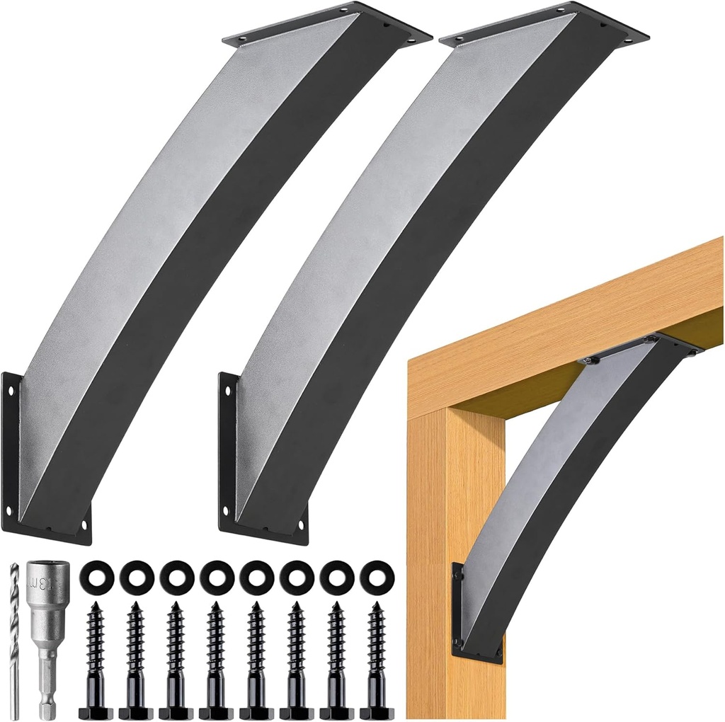 Heavy Duty 4''x4'' (Actual: 3.2''x3.2'') Arc 45° Angle Support Brackets, for gazebos, Decks, porches, Log Cabins and Other Wood Frame Degree Angle Pergola (2-Bracket)