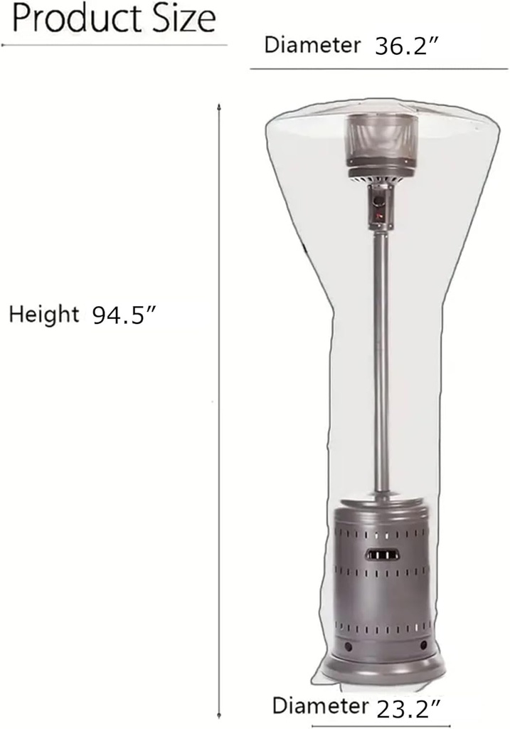 Patio Heater Waterproof with Zipper Outdoor Heater Cover Heavy Duty Tear-Proof, Anti-Snow, Wind-Resistant Dust-Proof Cover for Patio Heater (94.5" Height x 36.2" Dome x 23.2" Base)