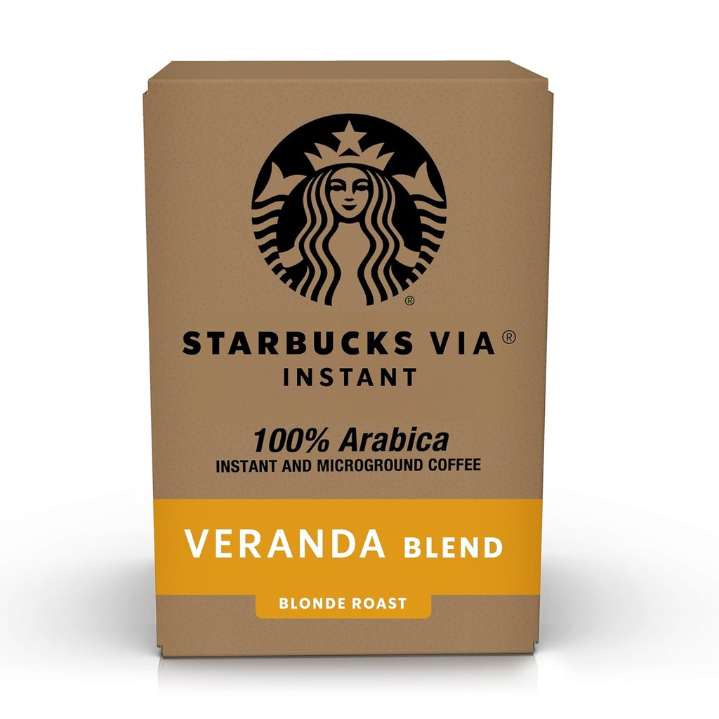 Starbucks VIA Instant Coffee, Light Roast Coffee, Veranda Blend, 100% Arabica, Single-Serve, 1 Box (50 Packets)