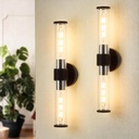 Wall Sconces Set of Two, Black and Gold Bathroom Sconces Wall Lighting with Clear Glass, Modern Sconces Wall Light fixtures for Bathroom Living Room Bedroom (Black, with Ring)