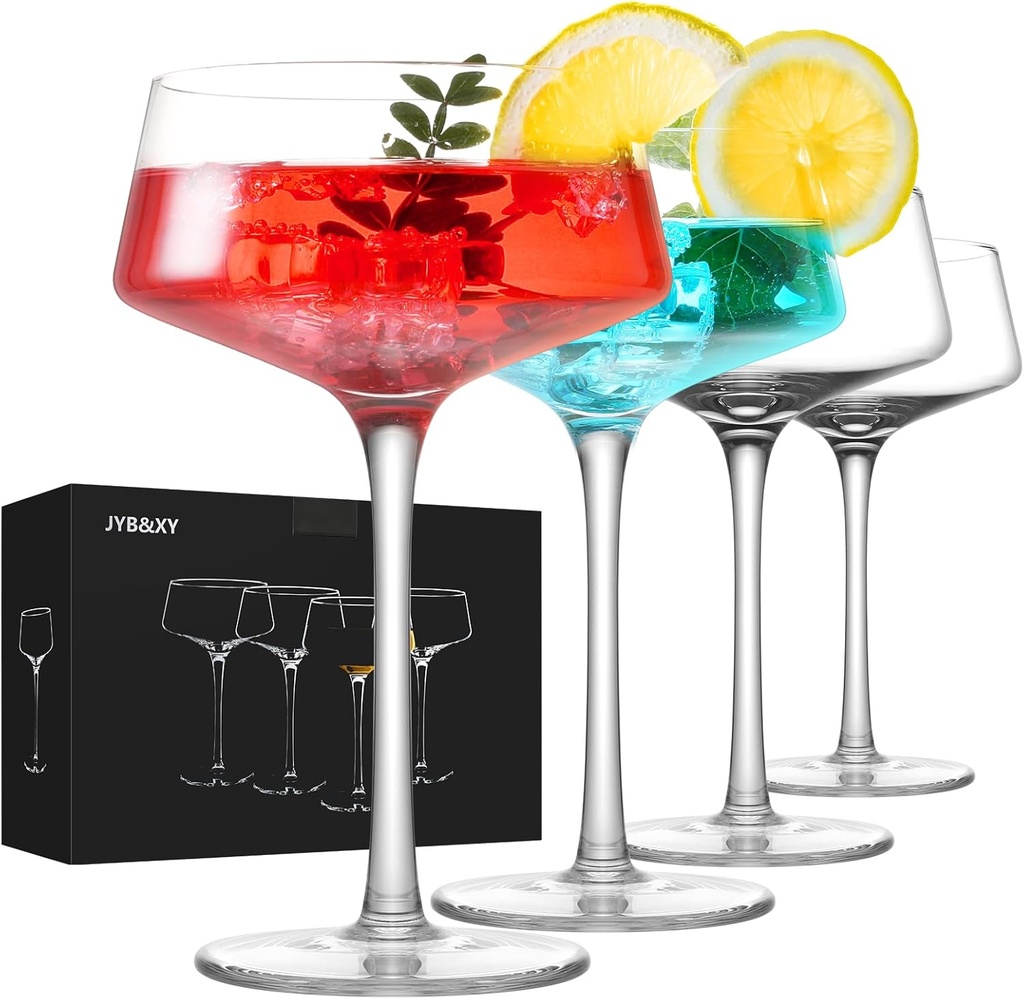 JYB&XY Martini Glasses Set of 4 | 9 oz Coupe Glass Classic Cocktail Glassware Hand Blown Premium Crystal Glass for Champagne, Cocktail，wine，martini Flutes