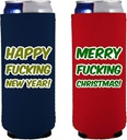 Merry Fucking Christmas Happy Fucking New Year Slim Can Coolie (Multi (Christmas & New Year), 2 Pack)