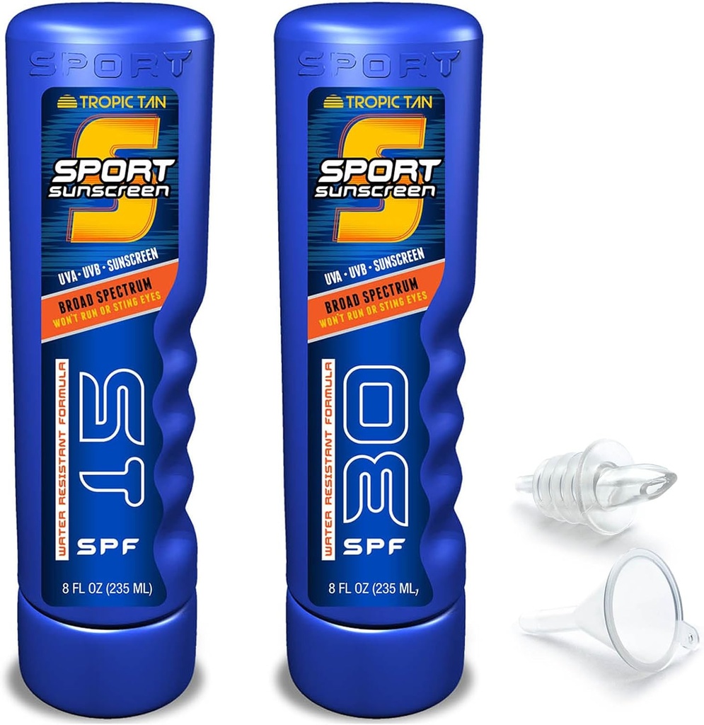GoPong Sport Bottle Sunscreen Flask 2 Pack, Includes Funnel and Liquor Bottle Pour Spout