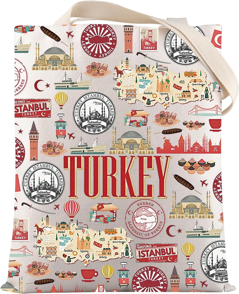 VAMSII Turkey Travel Gift Turkey Lover Tote Bag Turkey Landmarks Gift Turkish Istanbul Map Trip Gift Turkey Vocation Gift