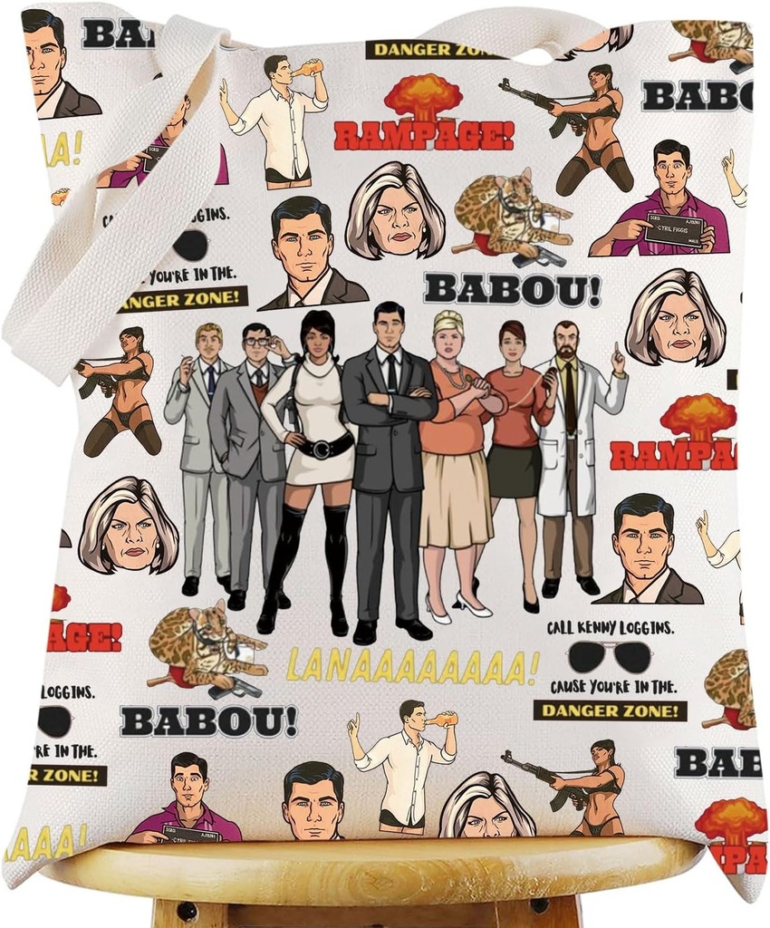 KEYCHIN Archer TV Show Tote Bag Spy Comedy Gifts Archer Quotes Danger Zone Reusable Grocery Bag Archer Merchandise