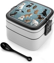 Raining Cats & Dogs Bento Box Double-Layer Bento Lunch Container with Spoon And Invisible Handle Adult Leak-Proof Lunchbox for Dining Out Work Picnics Travel