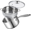 Steamer for Cooking, 1.5 Quart Saucepan with Steamer Basket, 18/8 Tri-ply Construction Stainless Steel Steamer Pot, Sauce pan with Lid 2-tier for Cooking Vegetables, Seafood, Soups, Stews and Pasta