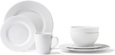 Elle Décor Reese Round Dinnerware Set – 16-Piece Porcelain Dinner Set w/ 4 Dinner Plate, 4 Salad Plates, 4 Bowls & 4 Mugs – Unique Gift Idea Any Special Occasion or Birthday, Reese White (7857-16-RB)