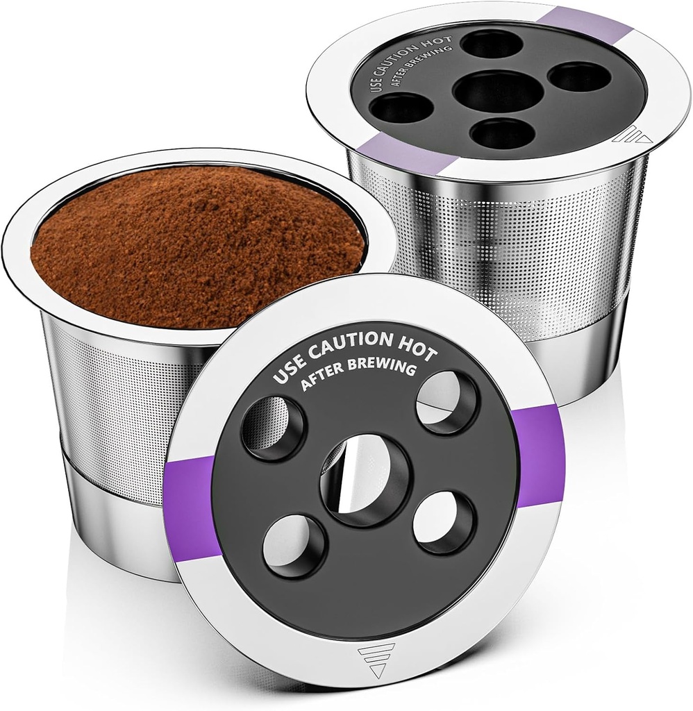 Universal Refillable Coffee Pods with 5 Holes, Suitable for k cups, Stainless steel reusable compatible with keurig 1.0 & 2.0 coffee machines brewers refillable (2)