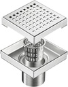 Neodrain 4-Inch Square Shower Drain with Removable Quadrato Pattern Grate, Brushed 304 Stainless Steel Square Drain for Bathroom with Hair Strainer,CUPC Certified