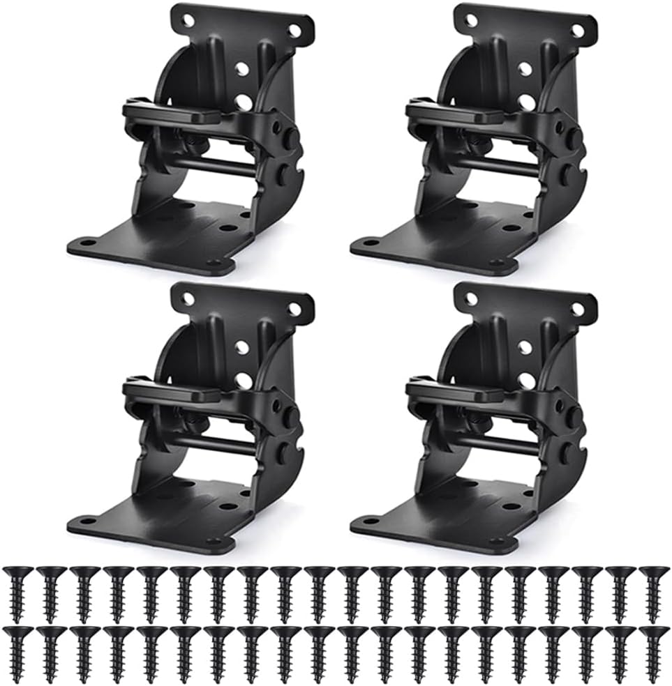 4 Pack Folding Brackets, Self-Locking Hinges with Screws & Non-Slip Pads, 500LB Capacity Adjustable Support for Table/Bed/Desk Legs, Quick-Install Heavy-Duty Extension Support Bracket