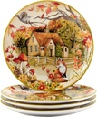 Woodland Critters 11" Ceramic Dinner Plates, Set of 4 – Whimsical Forest Animal and Cottage Scene – Nature-Inspired Tableware for Fall, Kids Parties, Holiday Meals, Gifting, and Rustic Décor