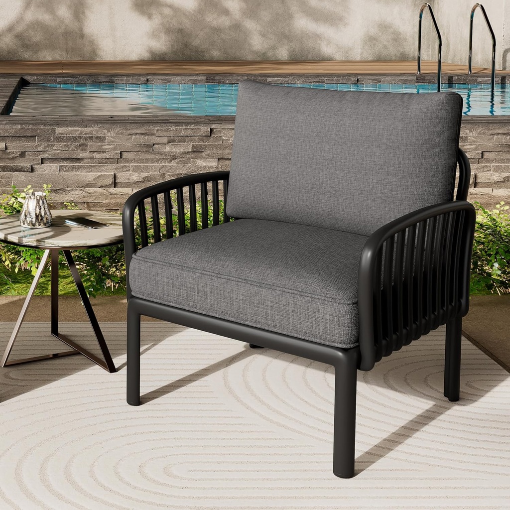 Merax Single Outdoor Club Chair with Cushion,Patio Furniture Conversation Seat Modern Style for Backyard
