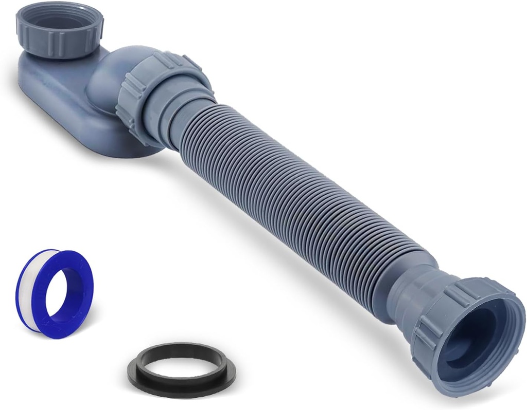 Generic Low Profile 1 1/2" P Trap Bathtub Drain Pipe, Flexible & Retractable 17.5"-41.5", Gray, Polypropylene (PP), Suitable for Freestanding Tub & RV Shower Drain, Kit of 1