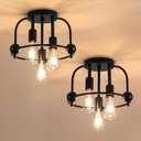 3 Light Industrial Ceiling Light Black Semi Flush Mount Lights Close to Ceiling Light Fixtures,cage Design Farmhouse Ceiling Lighting for Kitchen Bedroom Bathroom Foyer Hallway (E26, 2Pack)