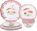 UPware 12 Piece Mushroom Melamine Dinnerware Sets, Outdoor Dishes Set, Plates and Bowls Sets, Service for 4, Red