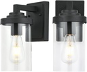 Outdoor Indoor Wall Sconce Set of 2, Modern Exterior Wall Lantern with Clear Glass, Black Outside Lighting Wall Mount for Porch Patio Bathroom Vanity