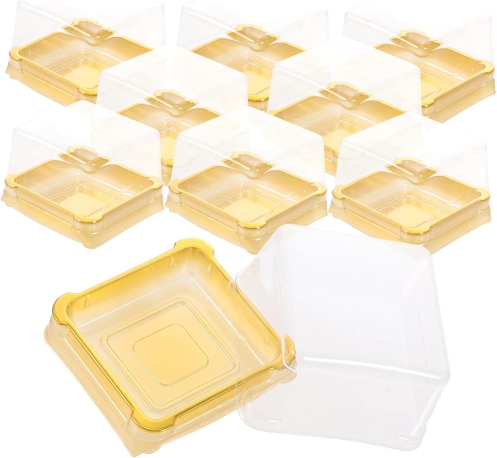 KICHOUSE 50Pcs Small Golden Plastic Square Moon Cake Boxes for Yolk Puff Storage Packaging for Desserts Ideal for Weddings and Celebrations