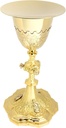 Needzo Embossed Brass Chalice and Paten Set, Catholic Church Communion Supplies, 9.5 x 5.5 Inch Goblet with 5” Diameter Plate