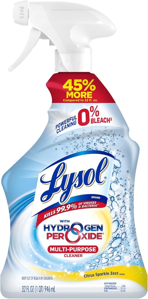 Lysol Cleaner Hydrogen Peroxide Multi-Purpose Cleaner Spray, Citrus, 32 Fluid Ounce