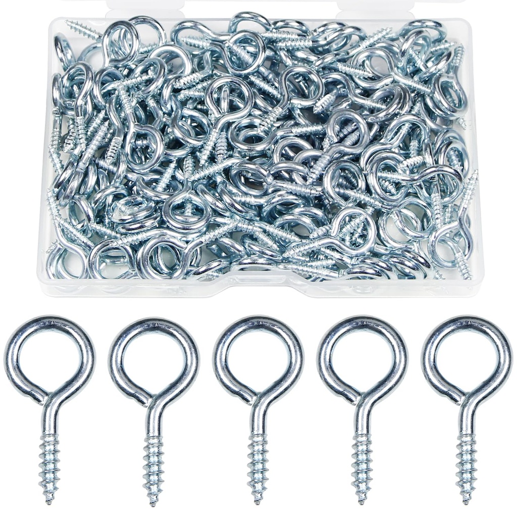 MroMax 150Pcs 1" Screw Eyes, Silver Zinc Plated Eyelet Screws, Silver Metal Small Tapping Screw Hooks Ring for Wood Hanging Artwork