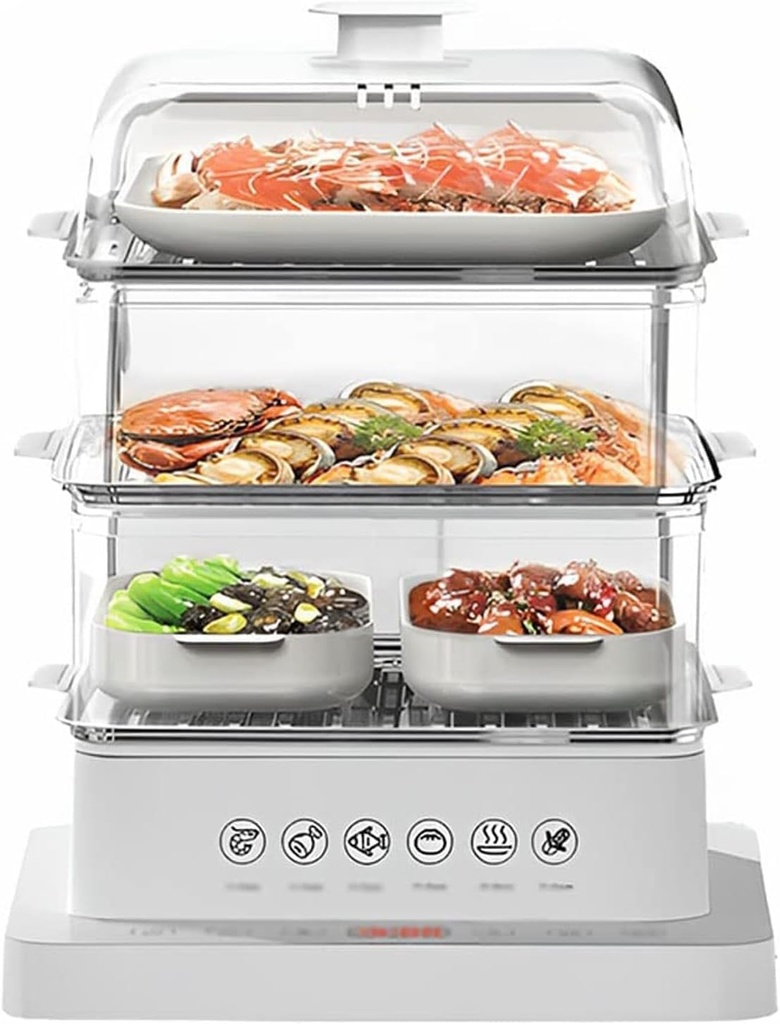 Electric Food Steamer 800W, 3 Tier Touch Screen Steam Box, 12-Hour Timer, 40L Capacity, Multifunctional for Healthy Cooking