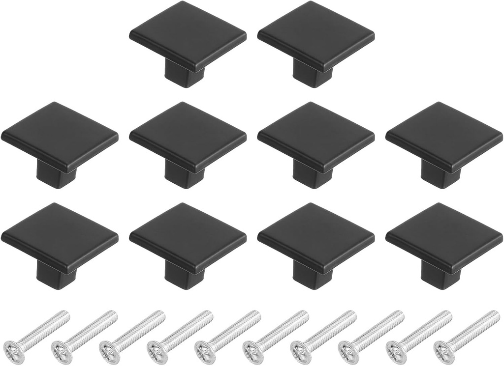 uxcell 10Pcs Square Cabinet Knobs, 1.2 Inch Square Kitchen Cabinet Knob Aluminum Alloy Solid Drawer Knob Handle Pulls for Kitchen Cabinets Bedroom Dresser Wardrobe, Black