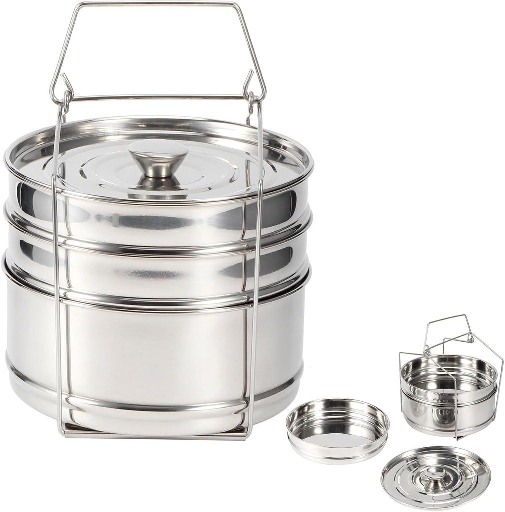Basket Steamer Stackable Insert Pans,3 Tier Stainless Steel Steamer Cooker Pot Set Cook Food Pressure Pot Accessories Pot in Pot for Baking,Reheat Multiple Dishes