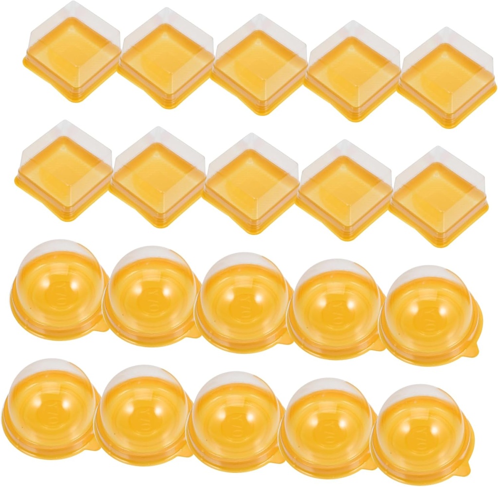 100pcs Mini Plastic Cake Boxes for Egg Yolk Puff and Moon Cake Packaging Transparent Pet Baking Containers Single Compartment Square and Round Holders for Pastries and Desserts