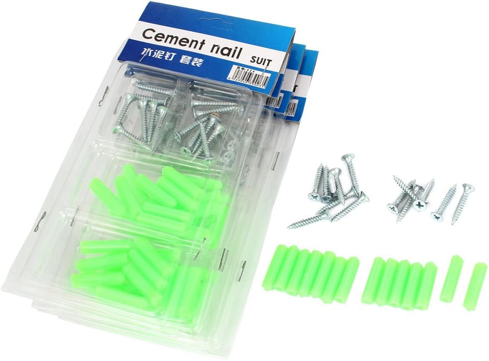 26mm Long Nails, Screws & Fasteners Silver Tone Iron Concrete Cement Screw Anchor Nails Nut & Bolt Sets 5 Box