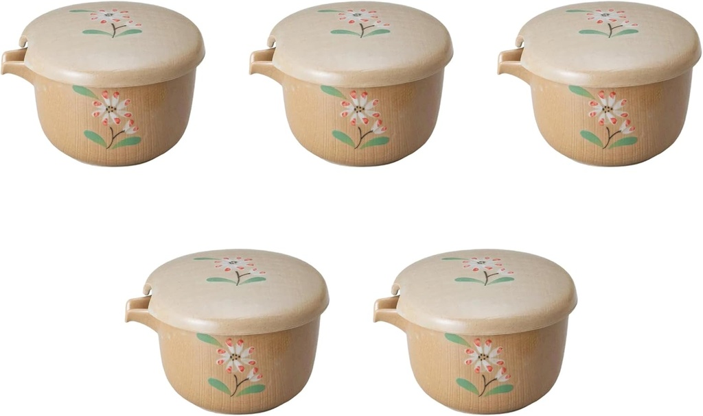 Set of 5, Hand Painted Red Small Flower Katakuchi Sake Cup (with Lid) [4.3 x 4.3 x 2.6 inches (11 x 11 x 6.5 cm) (200cc)] | Setomonohonpo