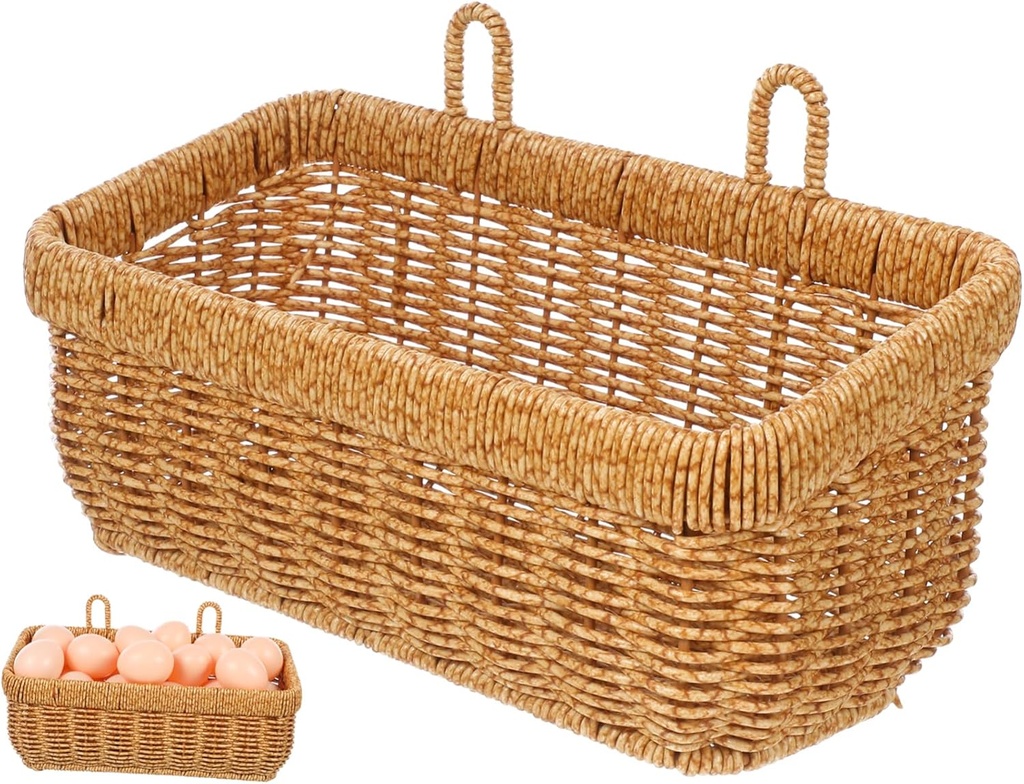 IMIKEYA Woven Hanging Basket for Kitchen Storage No-drill Wall-mounted Design Large for Vegetables and Fruits Rustic Style Organizing for Home and Restaurant Use